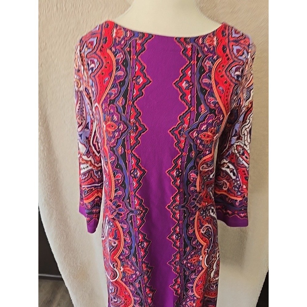 Tommy Bahama Women's S/P Purple Red Multi Color Paisley Pullover Shift Dress - Picture 2 of 14